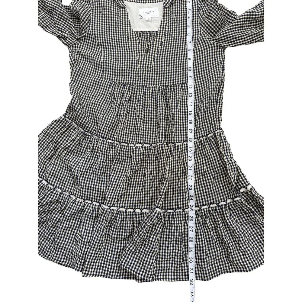 Pomander Place Long Sleeve Kenzo Dress Navy Blue Cream Gingham Womens Size XS - Picture 7 of 9